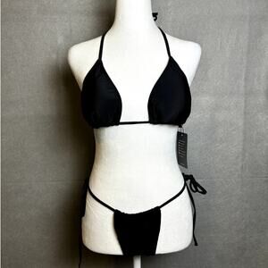 Sucrefas NWT Black Triangle Top and Brazilian Cheeky Bottom Bikini Set Large